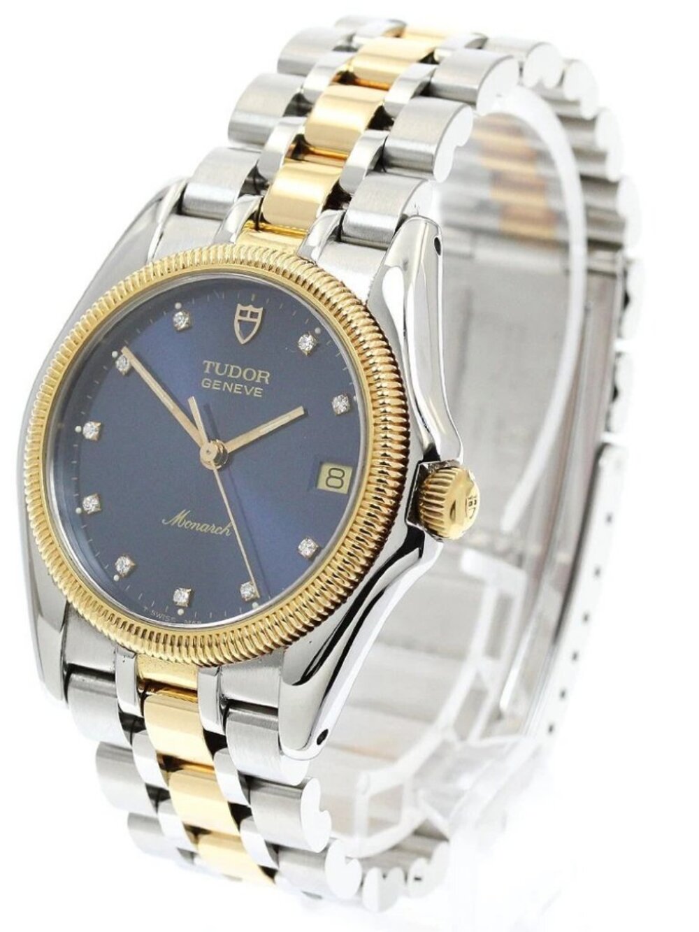 TUDOR Monarch 15733 Date 10P diamond Navy Dial Quartz Boy's Watch_955385